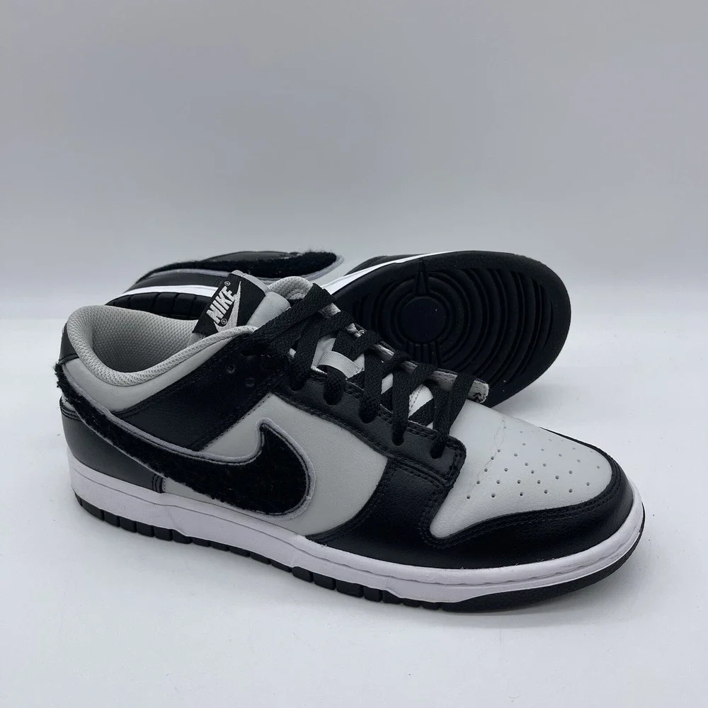 Nike Dunk Low Chenille Swoosh Men's Size 9 Sneakers DQ7683-001 Black Gray White